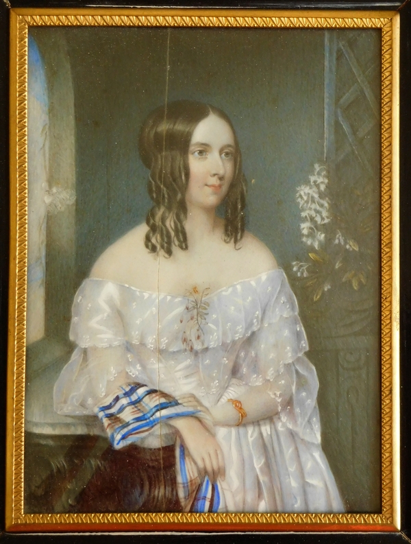 Large painting on ivory, French aristocrat in the 1850's