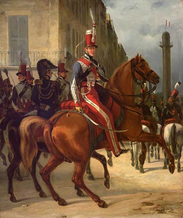 Portrait du Colonel Pozac, héros de l'Empire avec son sabre d'honneur - 1er Régiment de Hussards - huile sur toile