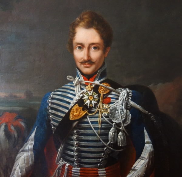 Portrait du Colonel Pozac, héros de l'Empire avec son sabre d'honneur - 1er Régiment de Hussards - huile sur toile