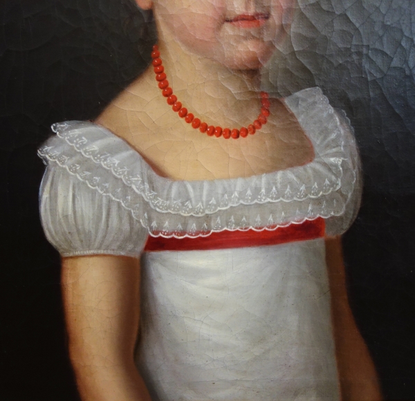 Ecole Française du début XIXe siècle, portrait de petite fille au collier de corail - époque Empire
