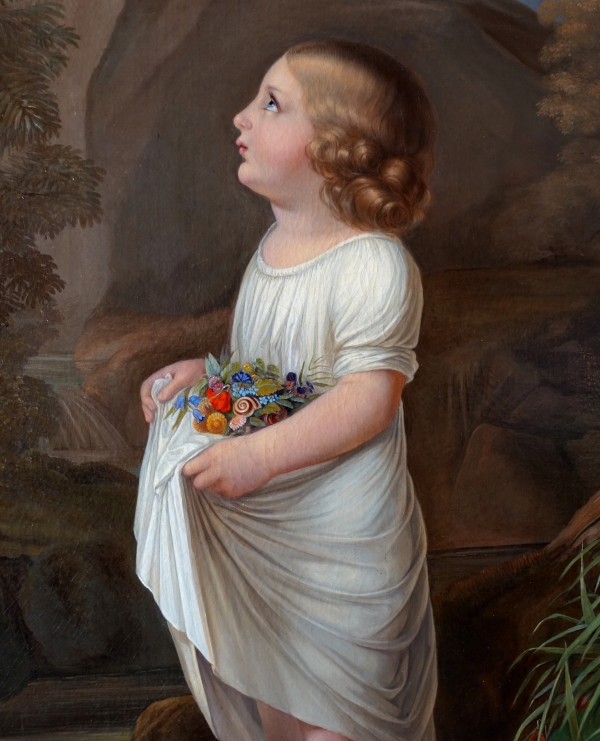 Ecole Française du XIXe siècle, grand portrait d'enfant d'époque Charles X, allégorie de l'Innocence