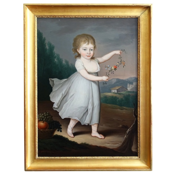 Portrait d'enfant en Flore ou Cérès, huile sur toile Empire signée Joseph Rosie 1801 - 115cm x 81cm