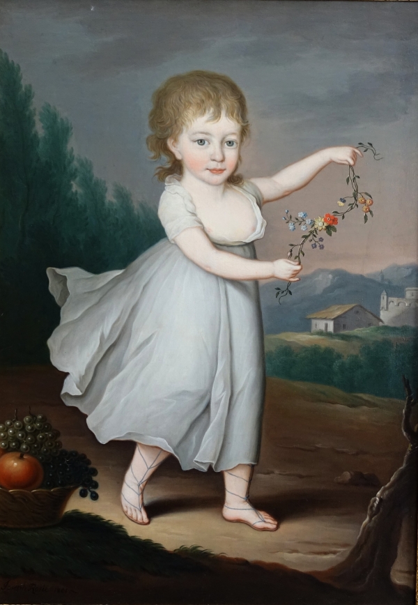 Portrait of a child as Flora or Ceres, early 19th century oil on canvas dated 1801 - 115cm x 81cm