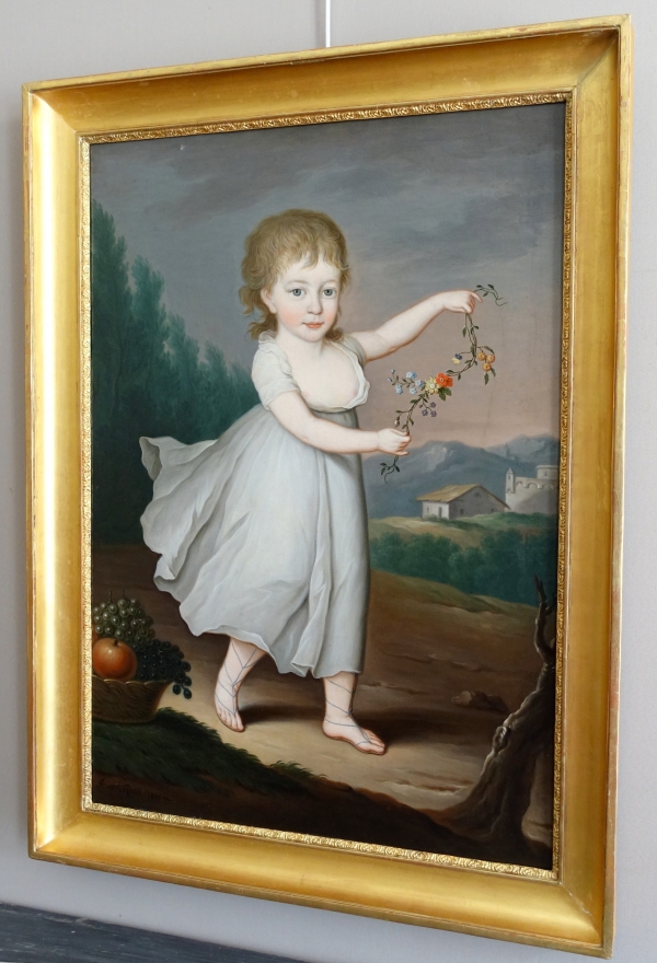 Portrait of a child as Flora or Ceres, early 19th century oil on canvas dated 1801 - 115cm x 81cm