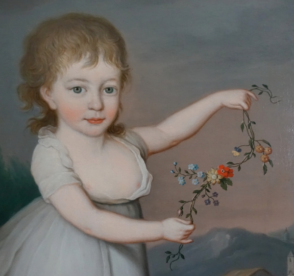 Portrait of a child as Flora or Ceres, early 19th century oil on canvas dated 1801 - 115cm x 81cm