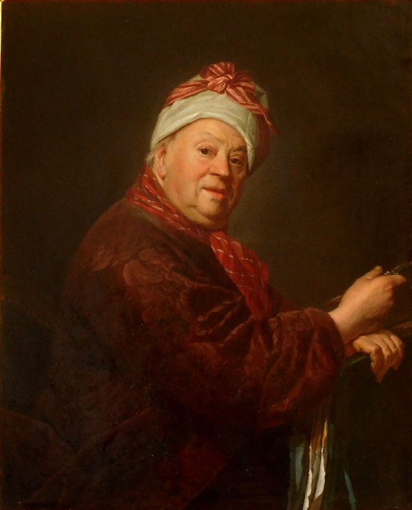 18th century French school, follower of E. Aubry : portrait of painter Etienne Jeaurat