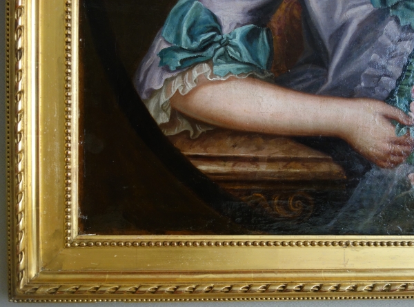 Ecole Française du XVIIIe siècle : grand portrait de dame aristocrate époque Louis XVI - 79cm x 95cm