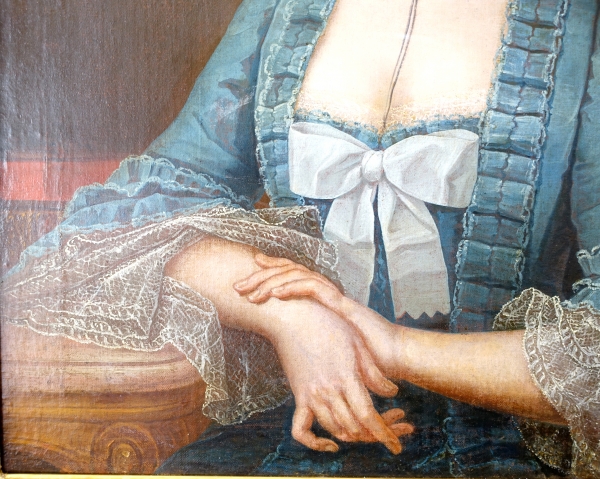 Ecole Française du XVIIIe siècle : grand portrait de dame aristocrate d'époque Louis XVI