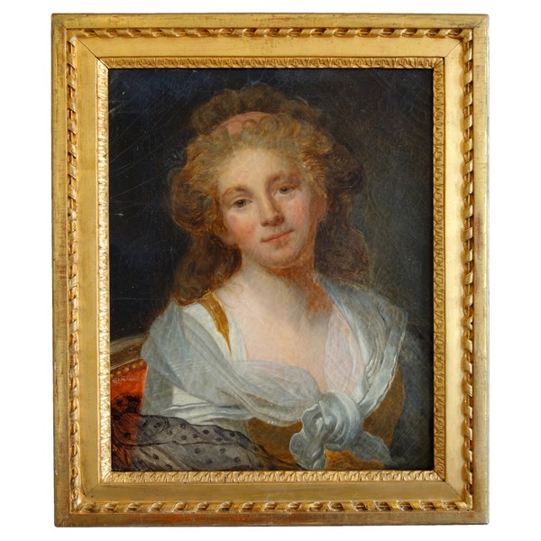 Ecole Française, portrait d'une femme du XVIIIe siècle - cadre en bois doré d'époque Louis XVI