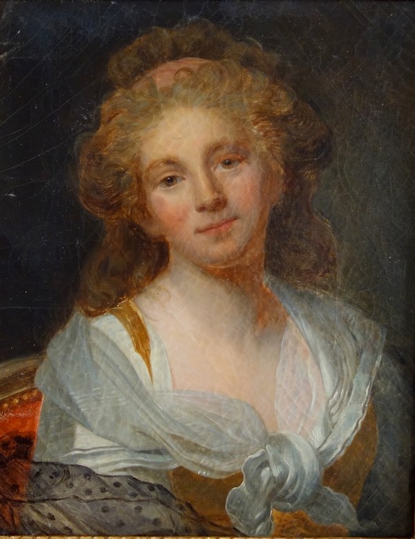 Ecole Française, portrait d'une femme du XVIIIe siècle - cadre en bois doré d'époque Louis XVI