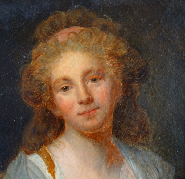 Ecole Française, portrait d'une femme du XVIIIe siècle - cadre en bois doré d'époque Louis XVI