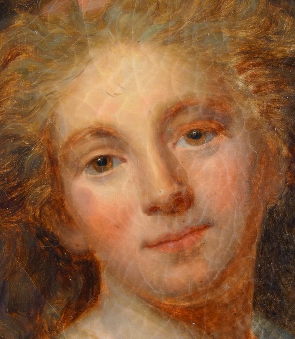 Ecole Française, portrait d'une femme du XVIIIe siècle - cadre en bois doré d'époque Louis XVI