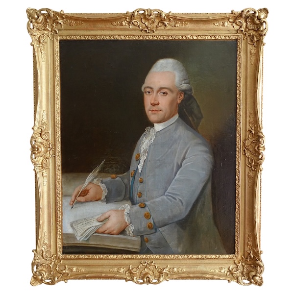 Donatien Nonnotte (attribué à) : portrait de gentilhomme d'époque Louis XV, huile sur toile