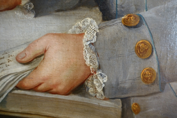 Donatien Nonnotte (attribué à) : portrait de gentilhomme d'époque Louis XV, huile sur toile