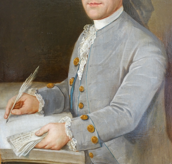 Donatien Nonnotte (attribué à) : portrait de gentilhomme d'époque Louis XV, huile sur toile
