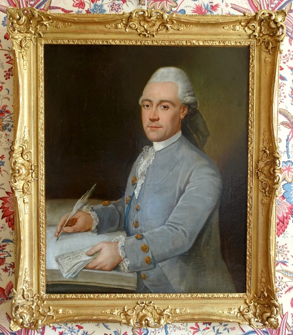 Donatien Nonnotte (attribué à) : portrait de gentilhomme d'époque Louis XV, huile sur toile