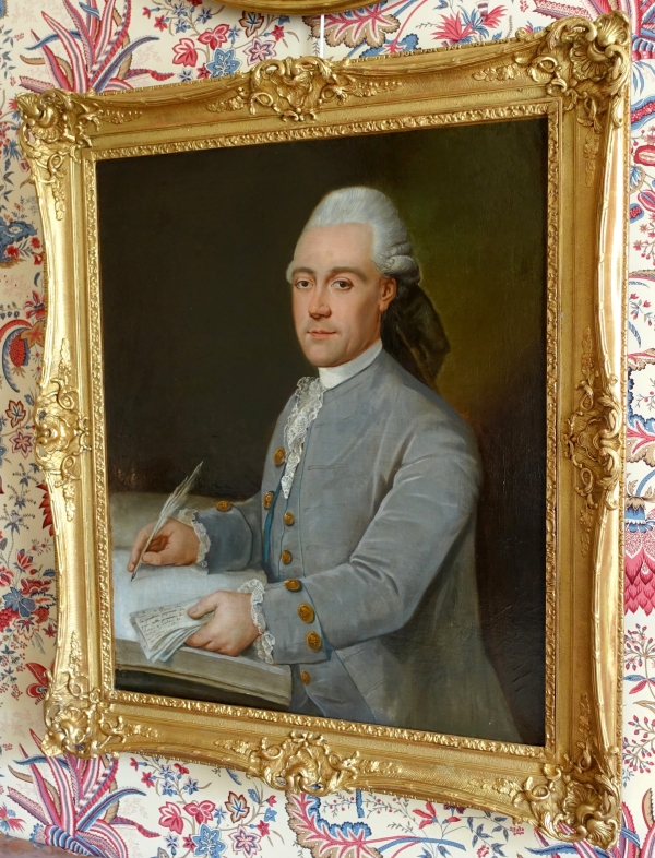 Donatien Nonnotte (attribué à) : portrait de gentilhomme d'époque Louis XV, huile sur toile