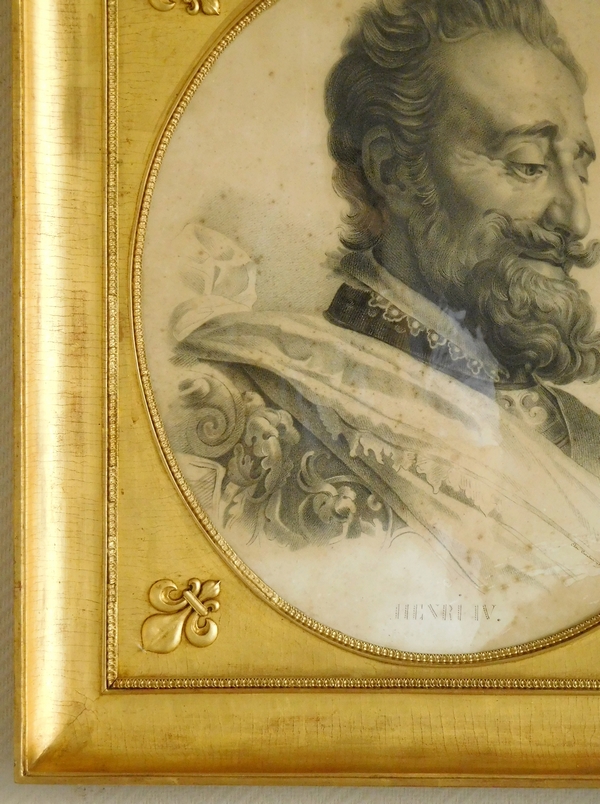 Large Henri IV portrait, gilt wood mirror, early 19th century