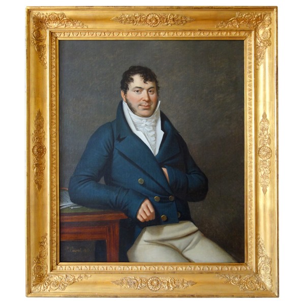 Edouard Pingret, élève de David : grand portrait d'homme d'époque Empire 1813 - 121cm x 103cm