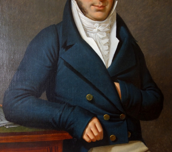 Edouard Pingret, élève de David : grand portrait d'homme d'époque Empire 1813 - 121cm x 103cm