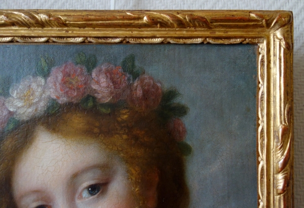 Ecole Française du XVIIIe siècle : portrait de jeune femme en Flore - huile sur toile