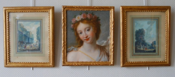 Ecole Française du XVIIIe siècle : portrait de jeune femme en Flore - huile sur toile