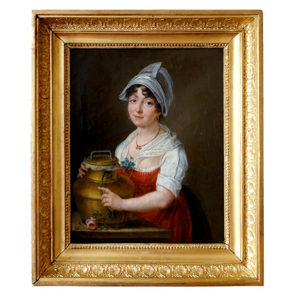Jean Francois Marie Bellier : portrait of a milkwoman - Empire oil on canvas