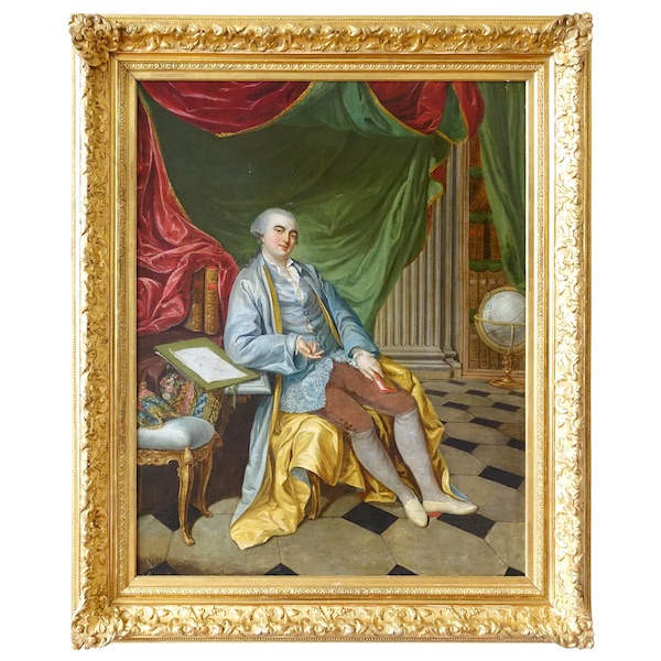 Portrait d'apparat, gentilhomme à talons rouges dans son cabinet - époque Louis XV - 90cm x 75,5cm