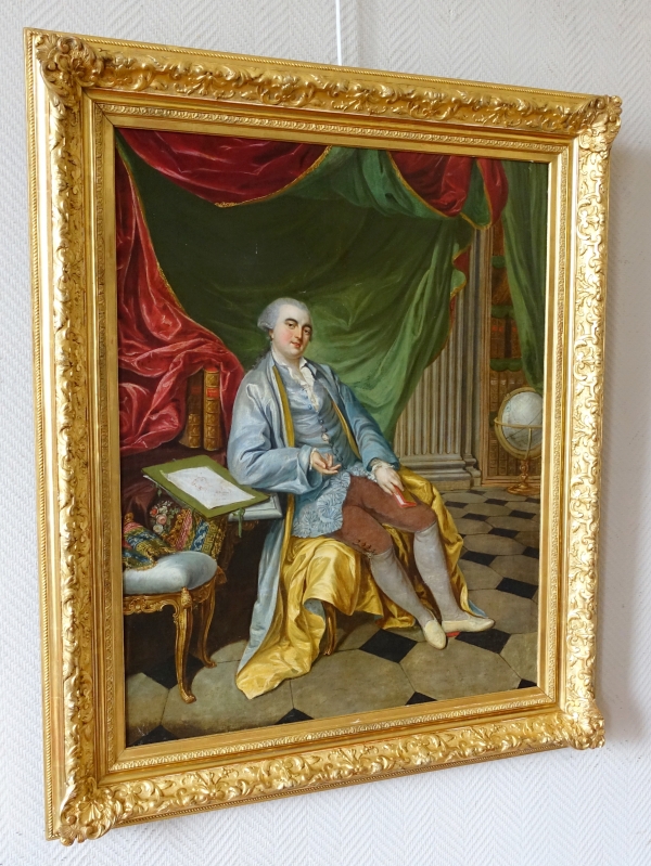 Portrait d'apparat, gentilhomme à talons rouges dans son cabinet - époque Louis XV - 90cm x 75,5cm