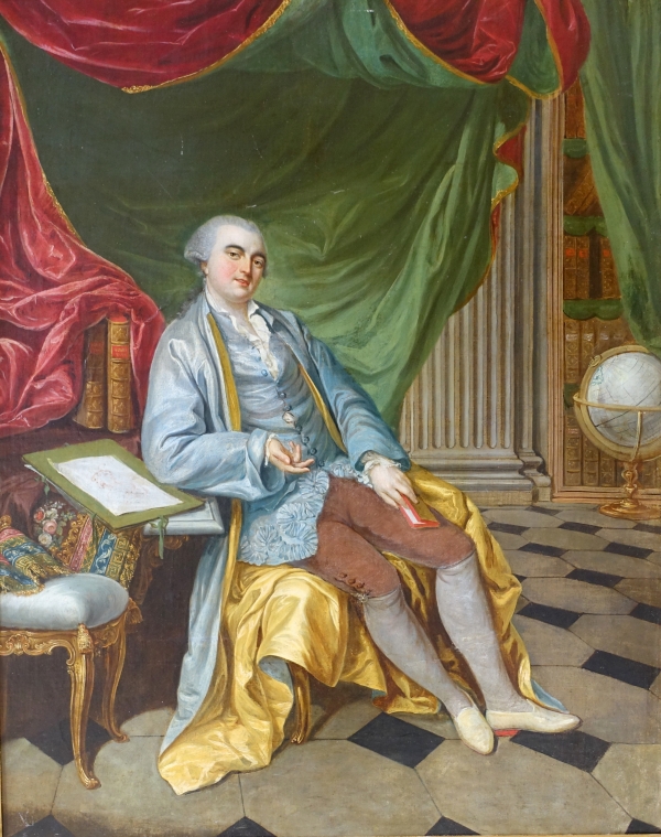 Portrait d'apparat, gentilhomme à talons rouges dans son cabinet - époque Louis XV - 90cm x 75,5cm