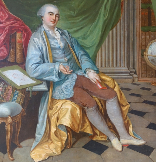 Portrait d'apparat, gentilhomme à talons rouges dans son cabinet - époque Louis XV - 90cm x 75,5cm