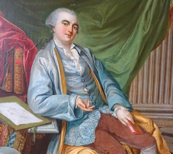 Portrait d'apparat, gentilhomme à talons rouges dans son cabinet - époque Louis XV - 90cm x 75,5cm