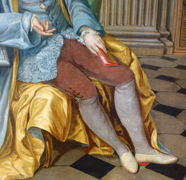 Portrait d'apparat, gentilhomme à talons rouges dans son cabinet - époque Louis XV - 90cm x 75,5cm