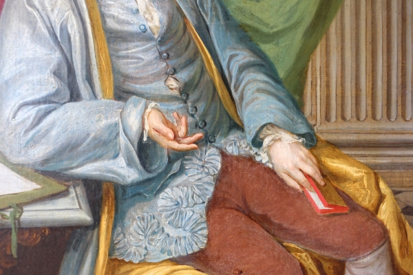 Portrait d'apparat, gentilhomme à talons rouges dans son cabinet - époque Louis XV - 90cm x 75,5cm