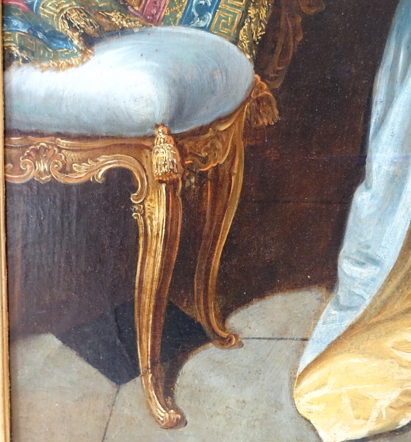 Portrait d'apparat, gentilhomme à talons rouges dans son cabinet - époque Louis XV - 90cm x 75,5cm