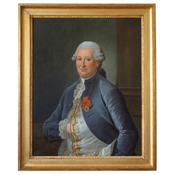 Grand portrait de gentilhomme d'époque Louis XVI : Louis Béra Comte de Latran - 73cm x 91,5cm