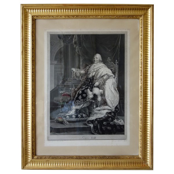 Large royalist engraving : Louis XVIII King of France 1814 after Gerard - 85,5cm x 105cm