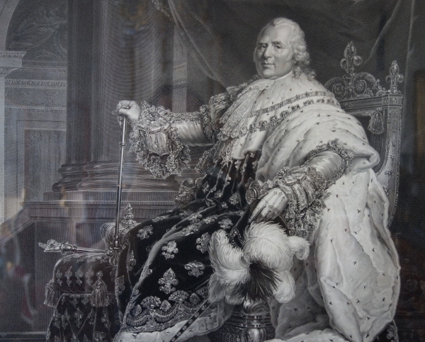 Grande gravure royaliste : Louis XVIII Roi de France en 1814 d'après Gérard - 85,5cm x 105cm