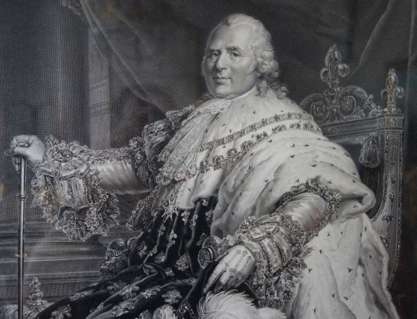 Grande gravure royaliste : Louis XVIII Roi de France en 1814 d'après Gérard - 85,5cm x 105cm