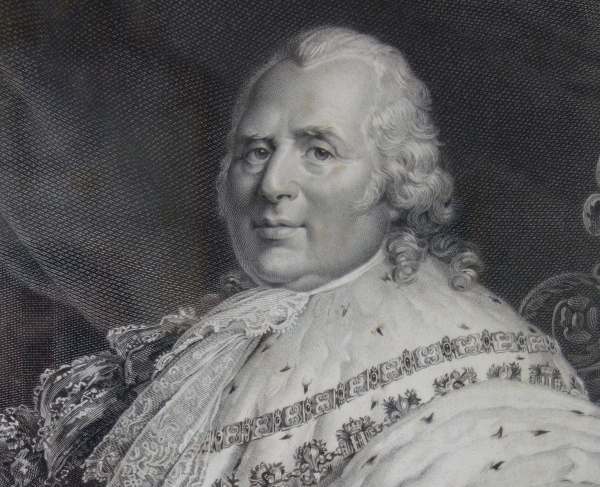 Grande gravure royaliste : Louis XVIII Roi de France en 1814 d'après Gérard - 85,5cm x 105cm