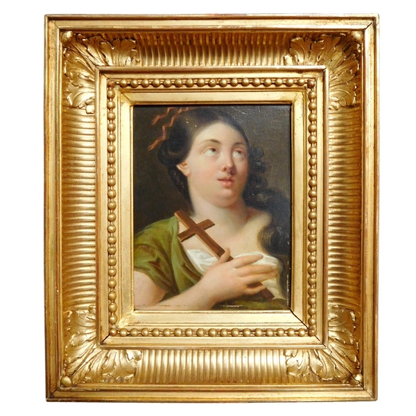 Early 19th century French school, portrait of Saint Mary Magdalene, oil on panel, gilt wood frame