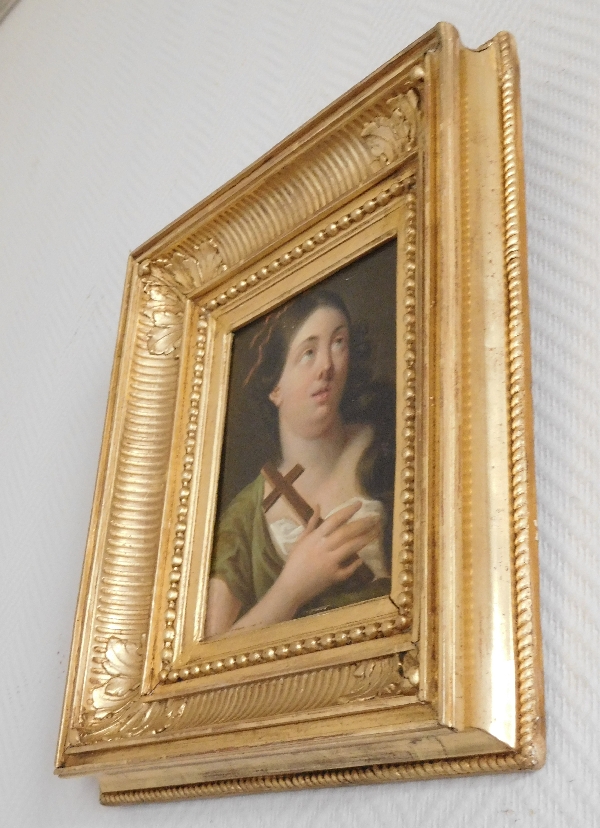 Early 19th century French school, portrait of Saint Mary Magdalene, oil on panel, gilt wood frame