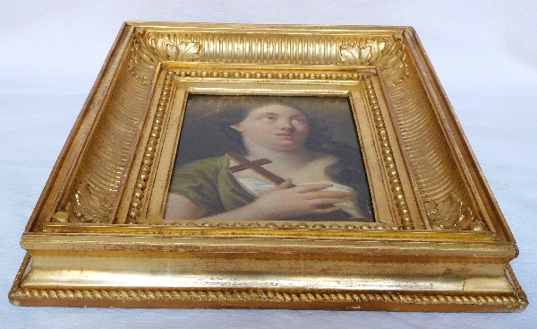 Early 19th century French school, portrait of Saint Mary Magdalene, oil on panel, gilt wood frame