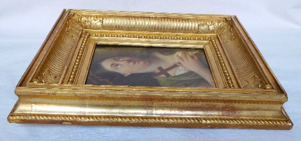 Ecole du début 19e siècle, portrait de Sainte Marie-Madeleine, huile sur panneau dans un cadre doré