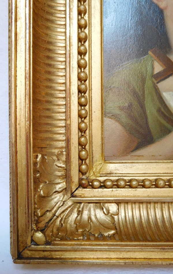 Early 19th century French school, portrait of Saint Mary Magdalene, oil on panel, gilt wood frame