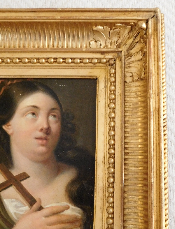 Early 19th century French school, portrait of Saint Mary Magdalene, oil on panel, gilt wood frame