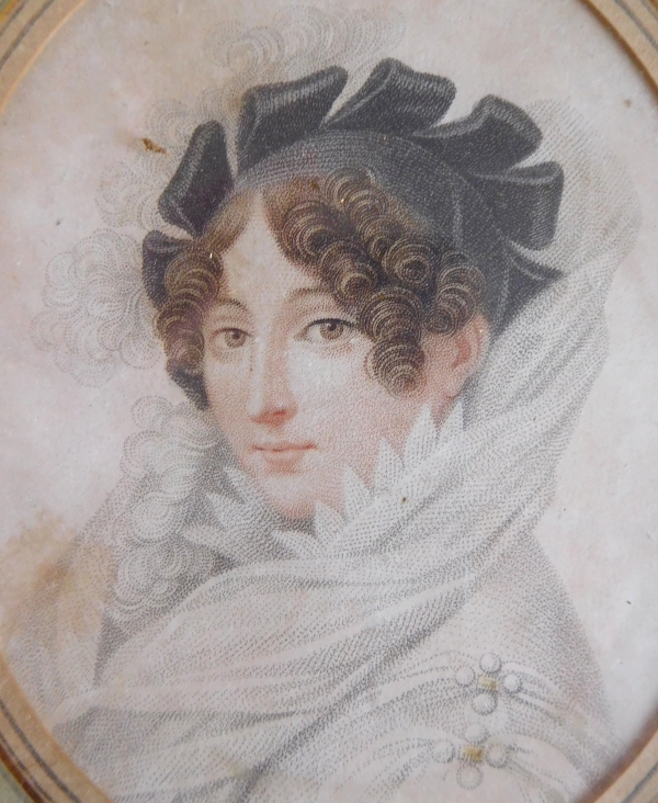 Miniature portrait of a lady, gold leaf gilt wood frame, Directoire period, late 18th century