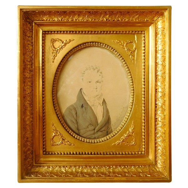 Henri Hesse - portrait miniature d'époque Empire - lavis daté et signé de 1811