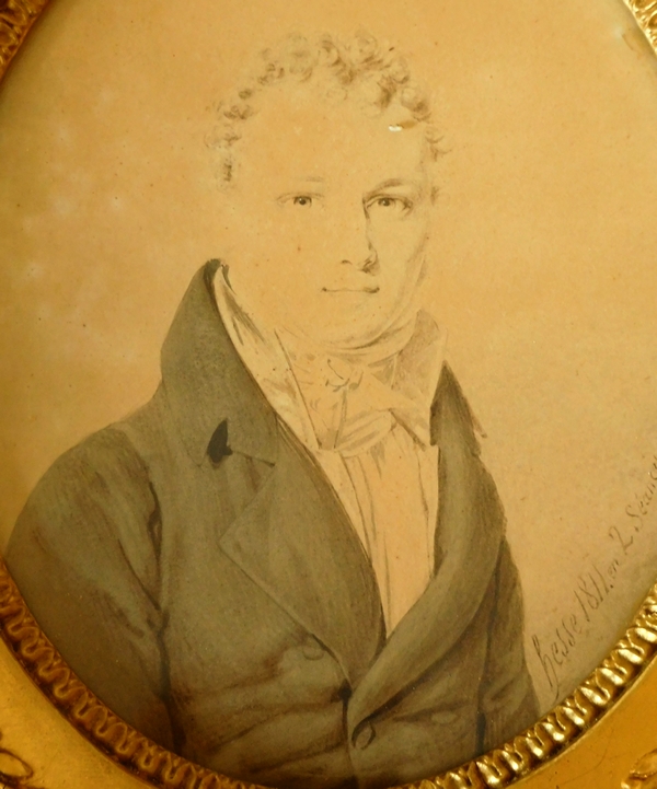 Henri Hesse - portrait miniature d'époque Empire - lavis daté et signé de 1811