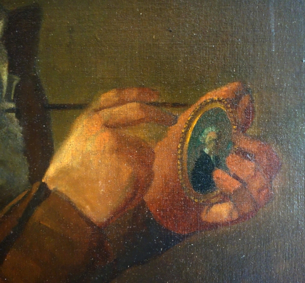 Ecole Française du XVIIIe siècle : portrait du miniaturiste Lié Louis Périn-Salbreux d'après Roslin